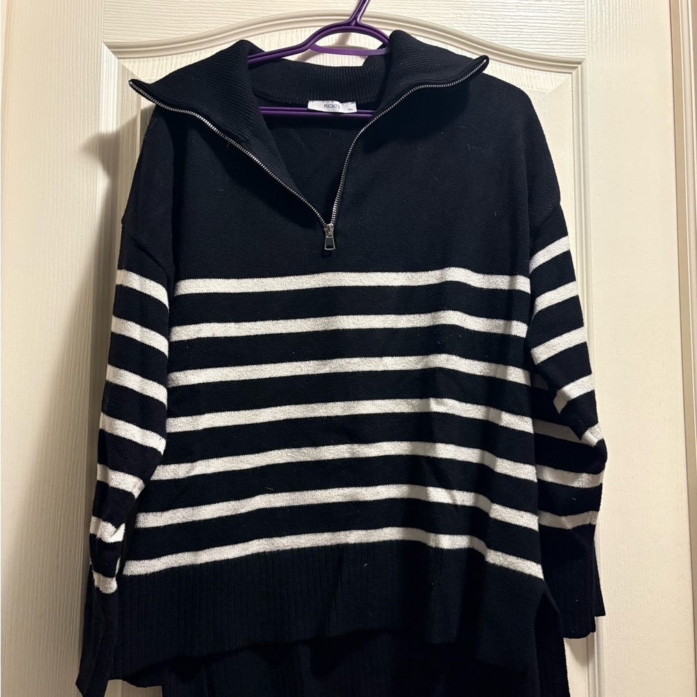 Ricki's Black and White Striped Turtleneck Sweater